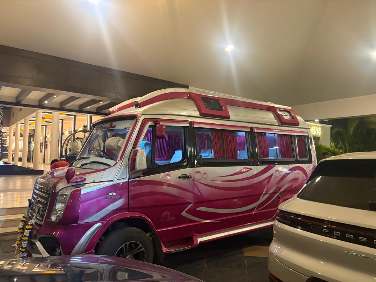 Side view of Tempo Traveller at night